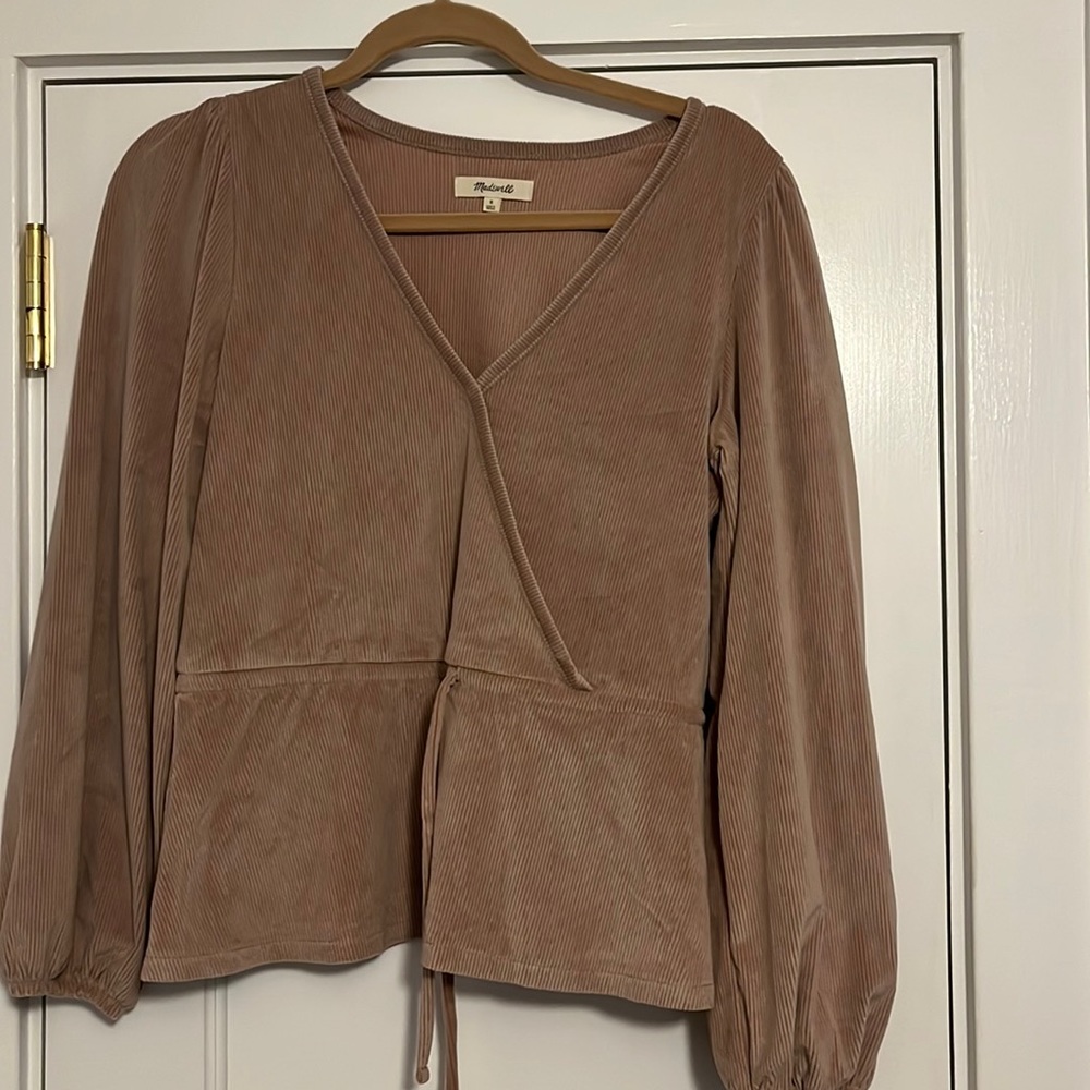 Madewell faux wrap top blush corduroy—never worn (no tags) size small